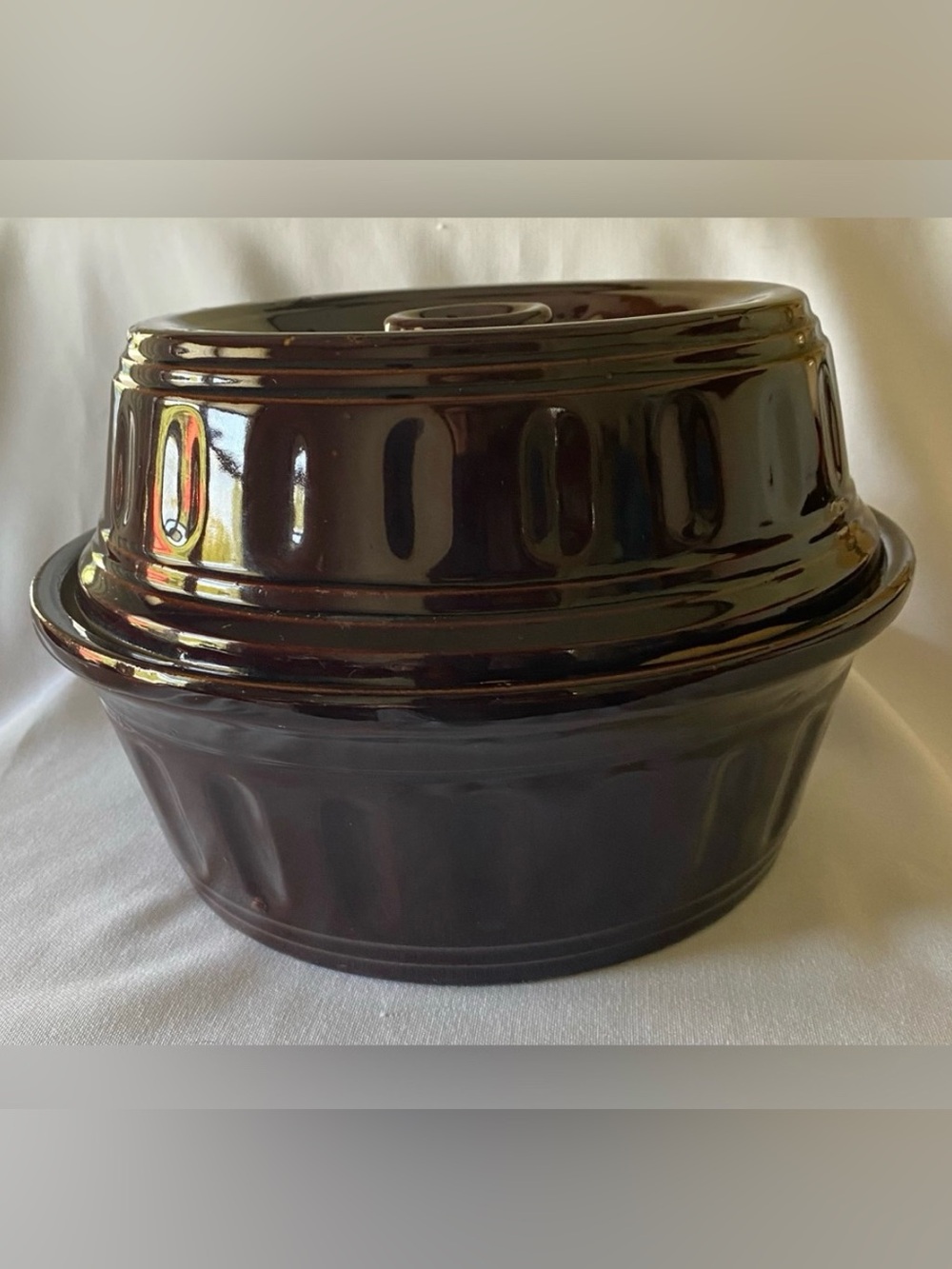 Brown Glaze Bean Pot Crock Stoneware Dutch Oven Lidded Casserole USA Vintage